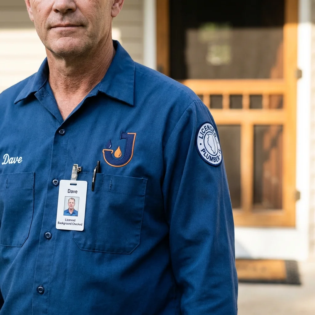 Licensed plumber showing ID badge in Vado, NM