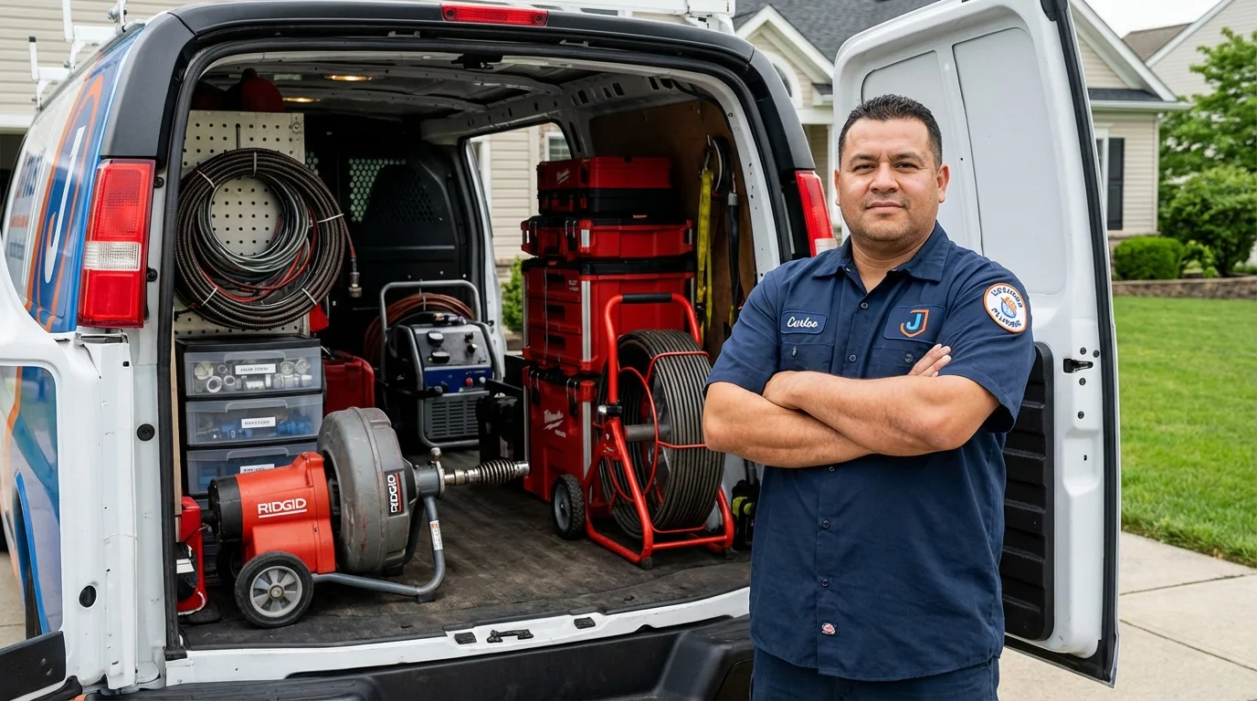 Professional drain cleaning equipment and Johns Plumbing LLC plumber in Vado