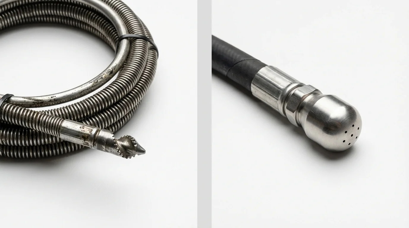 Drain snake cable and hydro jetting nozzle used for drain cleaning in Vado, NM