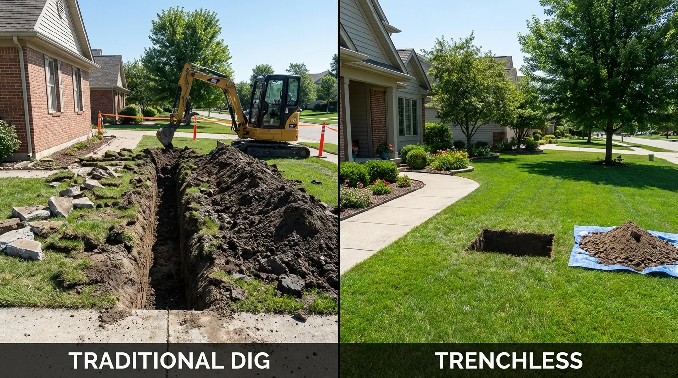 Trenchless sewer repair with minimal yard damage versus traditional excavation in Vado, NM